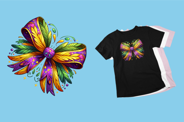 Mardi Gras Coquette Dragonfly T-Shirt with Feathers and Glitter Accents