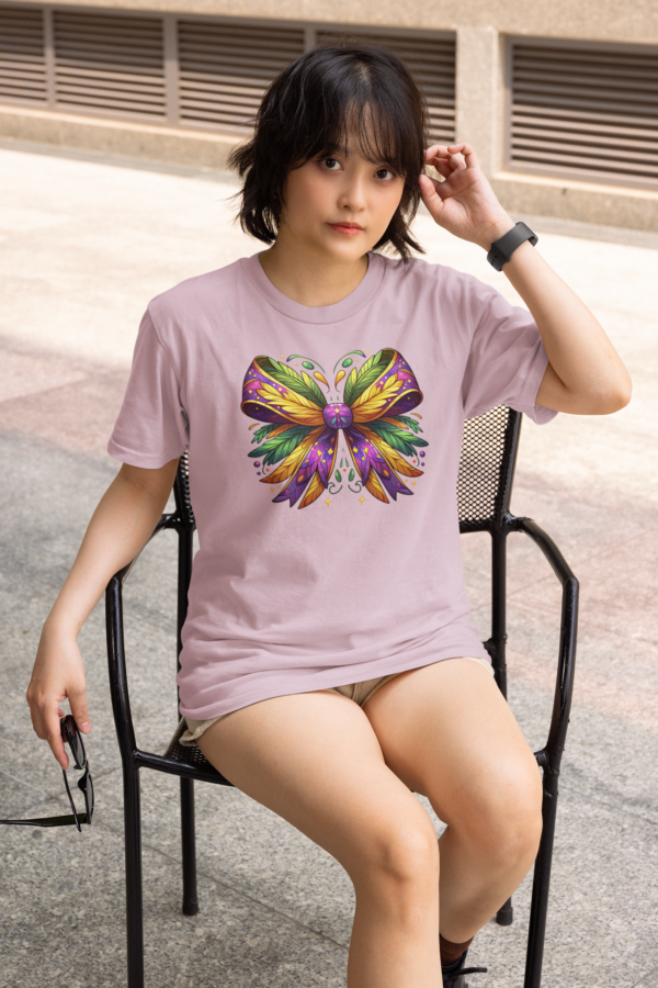 Mardi Gras Coquette Dragonfly T-Shirt with Feathers and Glitter Accents - Image 3