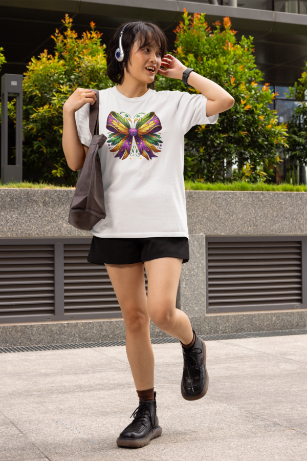 Mardi Gras Coquette Dragonfly T-Shirt with Feathers and Glitter Accents - Image 2